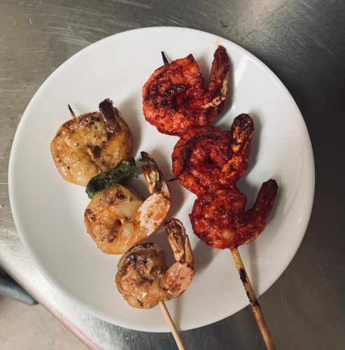 Brochette camaron et brochette crevette tandoori